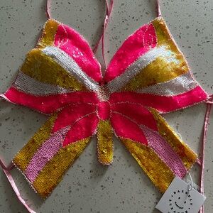 Sequin Bow Crop Top - Pink and Gold